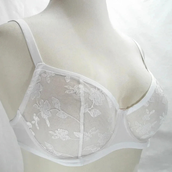 34C Felina 190013 Sabrina Sheer‎ Lace Demi UW Bra White NWT - Picture 9 of 13